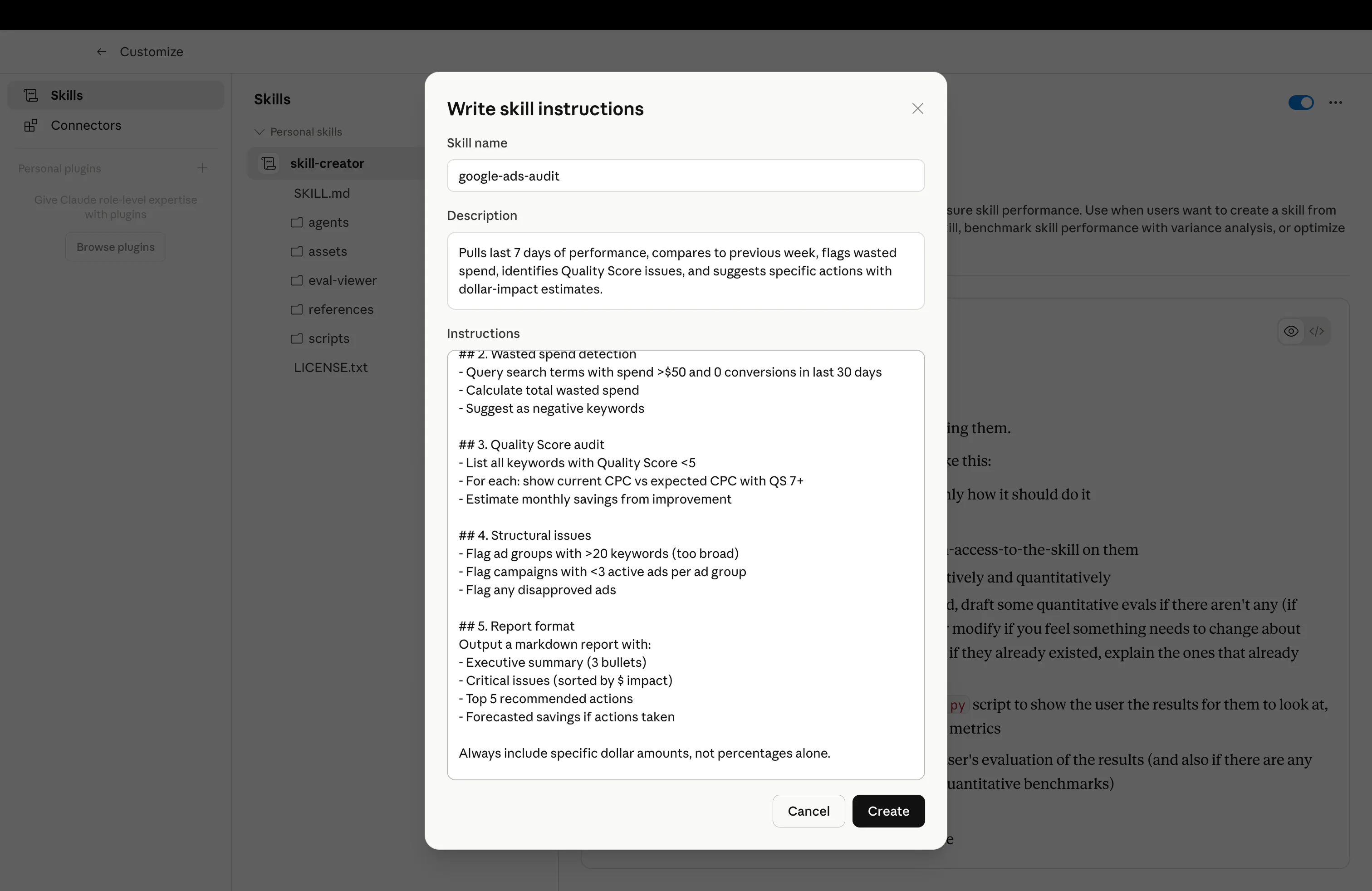 Installed Claude skill ready to use for Google Ads and Meta Ads automation