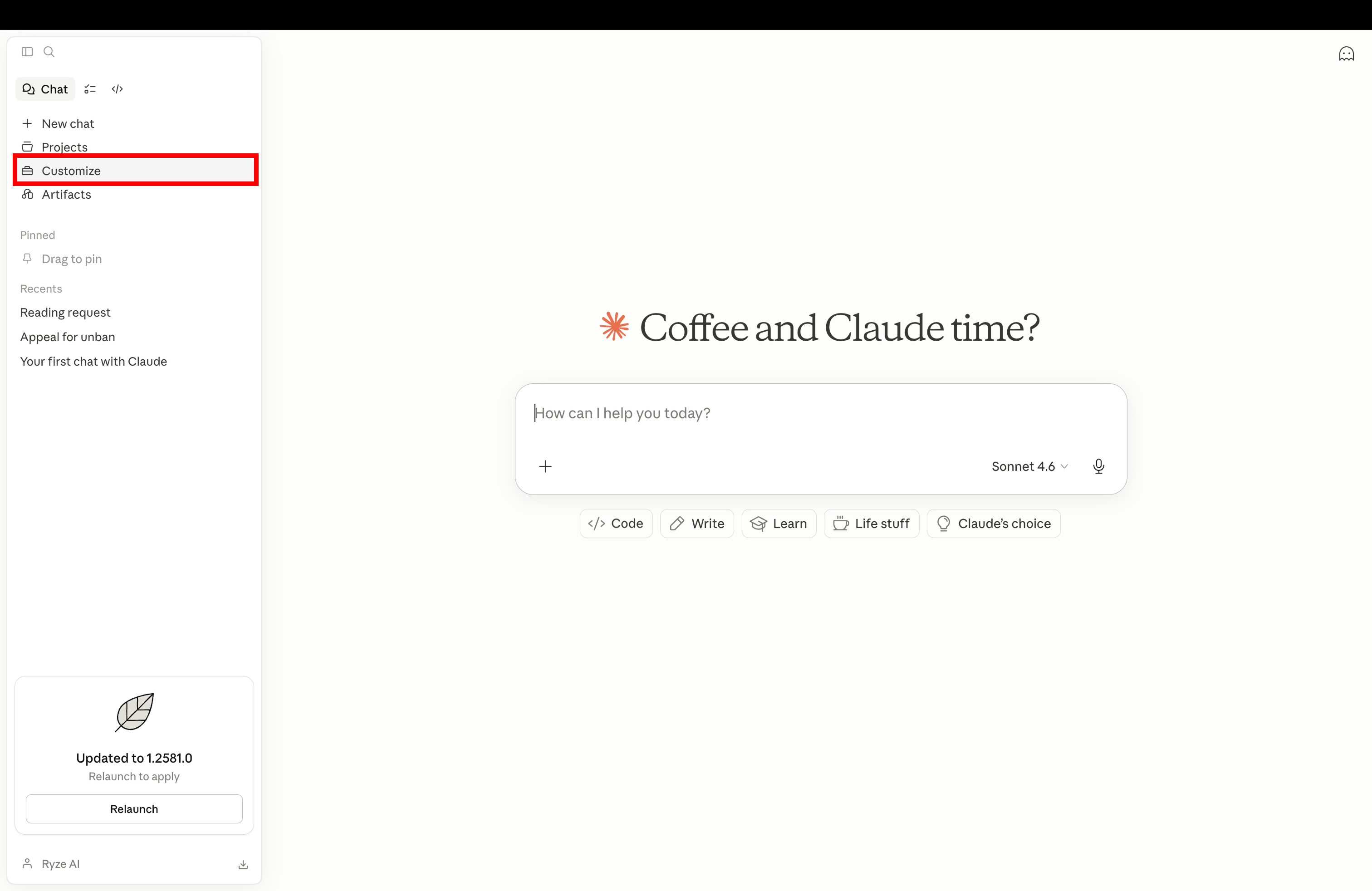Open Claude settings and go to Customize to add a new Claude skill