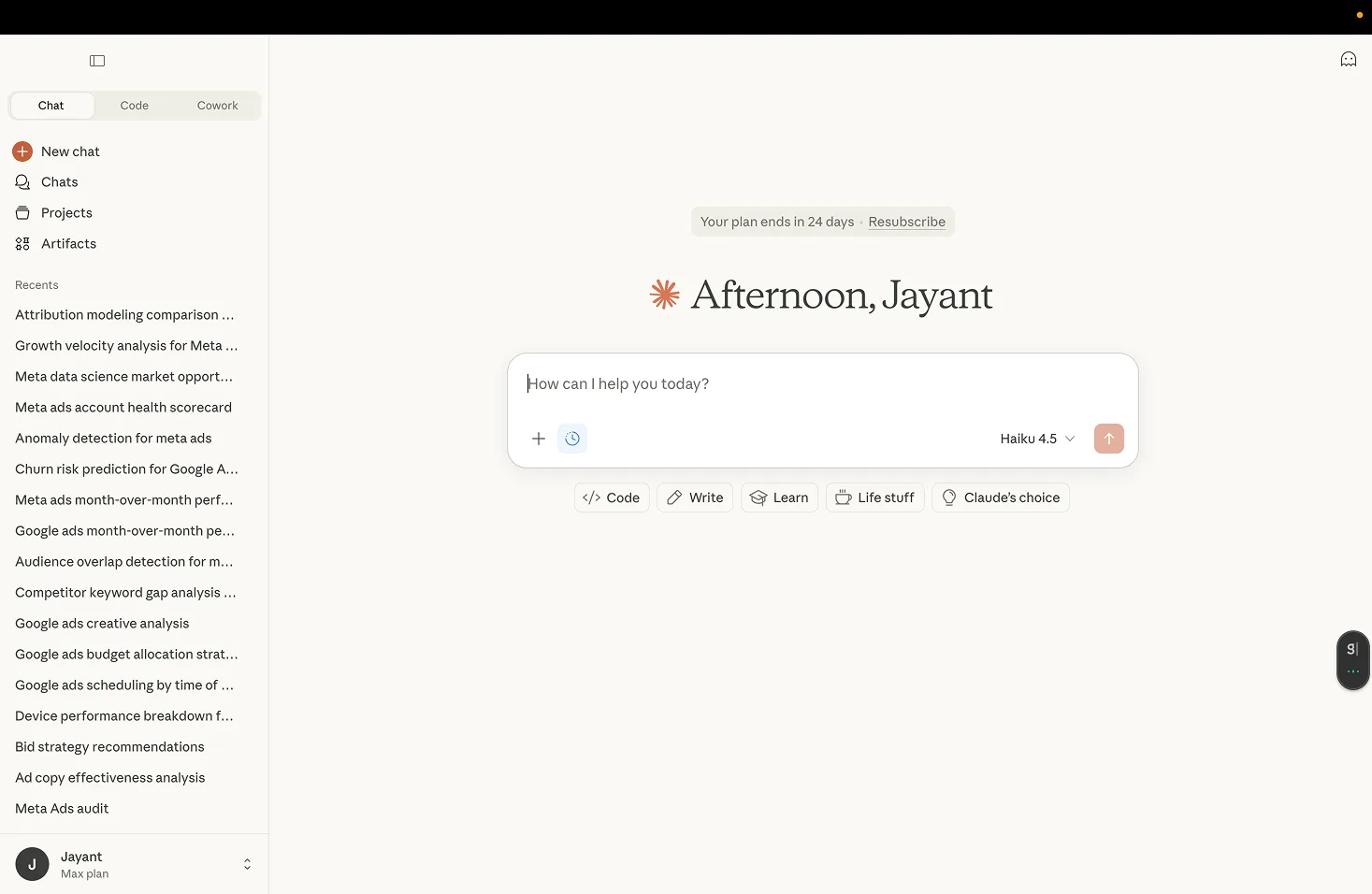 Claude Cowork interface showing the Cowork tab and workspace setup in Claude Desktop