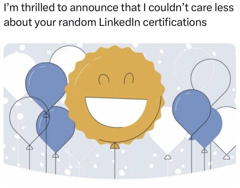 I couldn't care less about your LinkedIn certifications meme