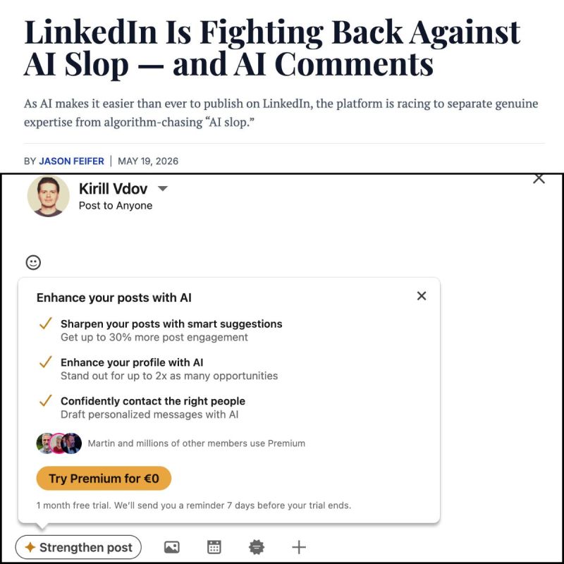 LinkedIn fighting AI slop irony meme