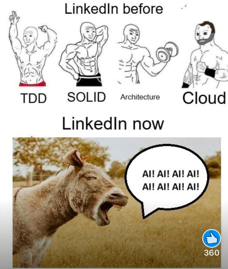 LinkedIn before and now AI donkey meme