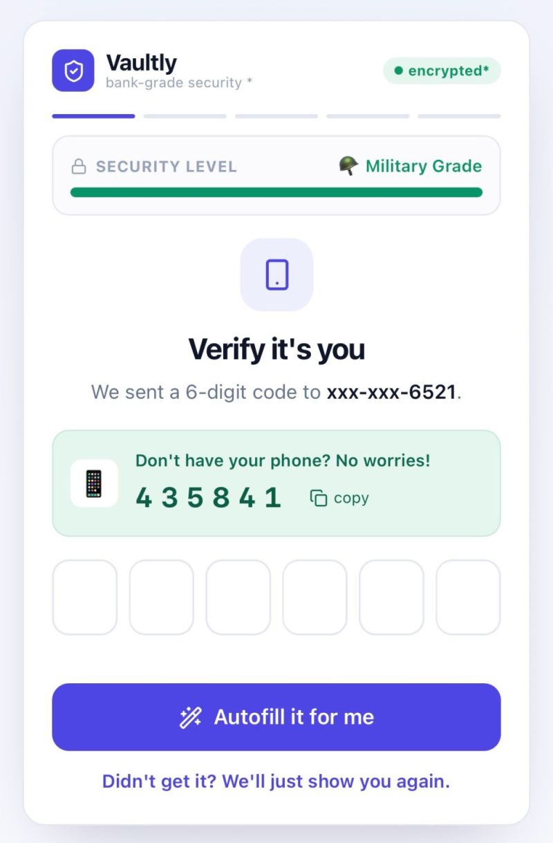 Vaultly fake bank-grade security app meme