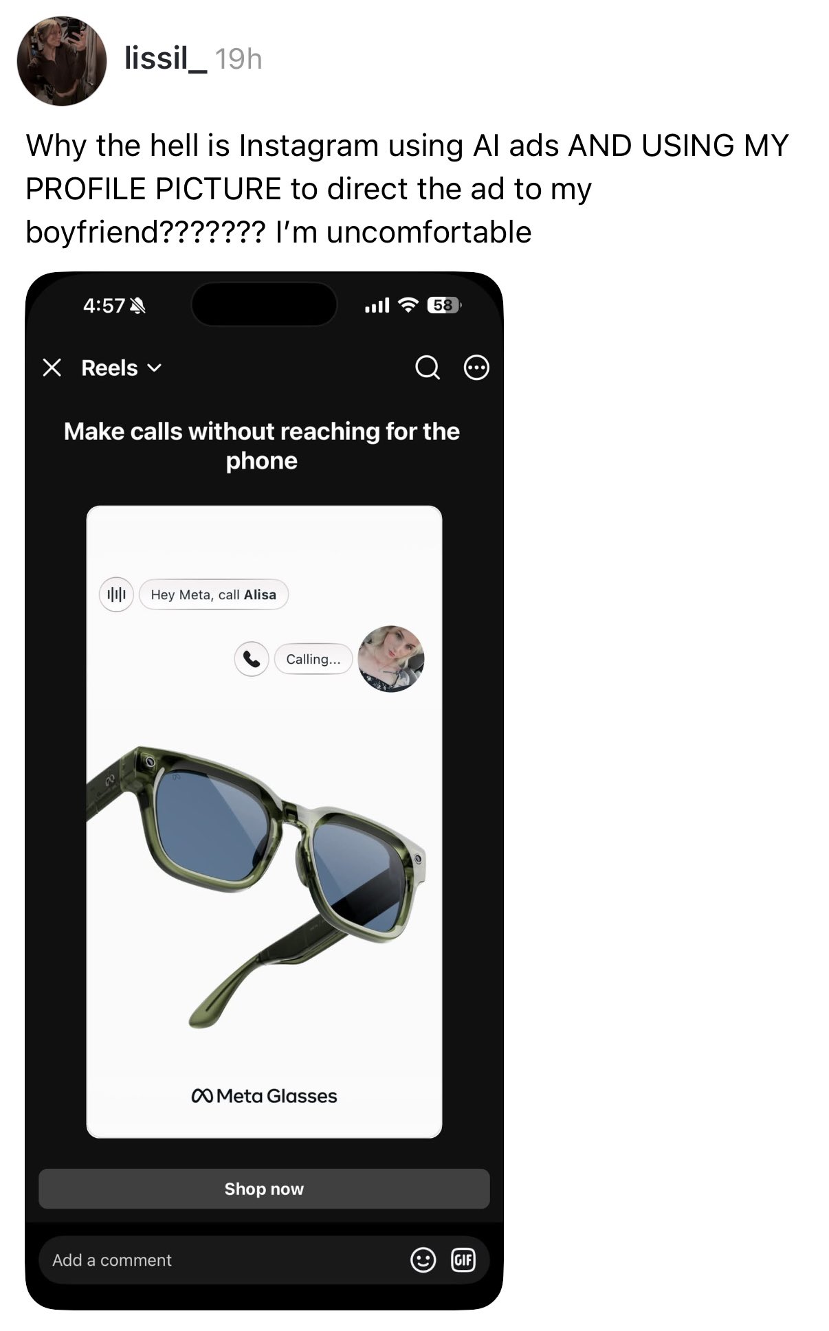 Instagram AI ad tweet meme