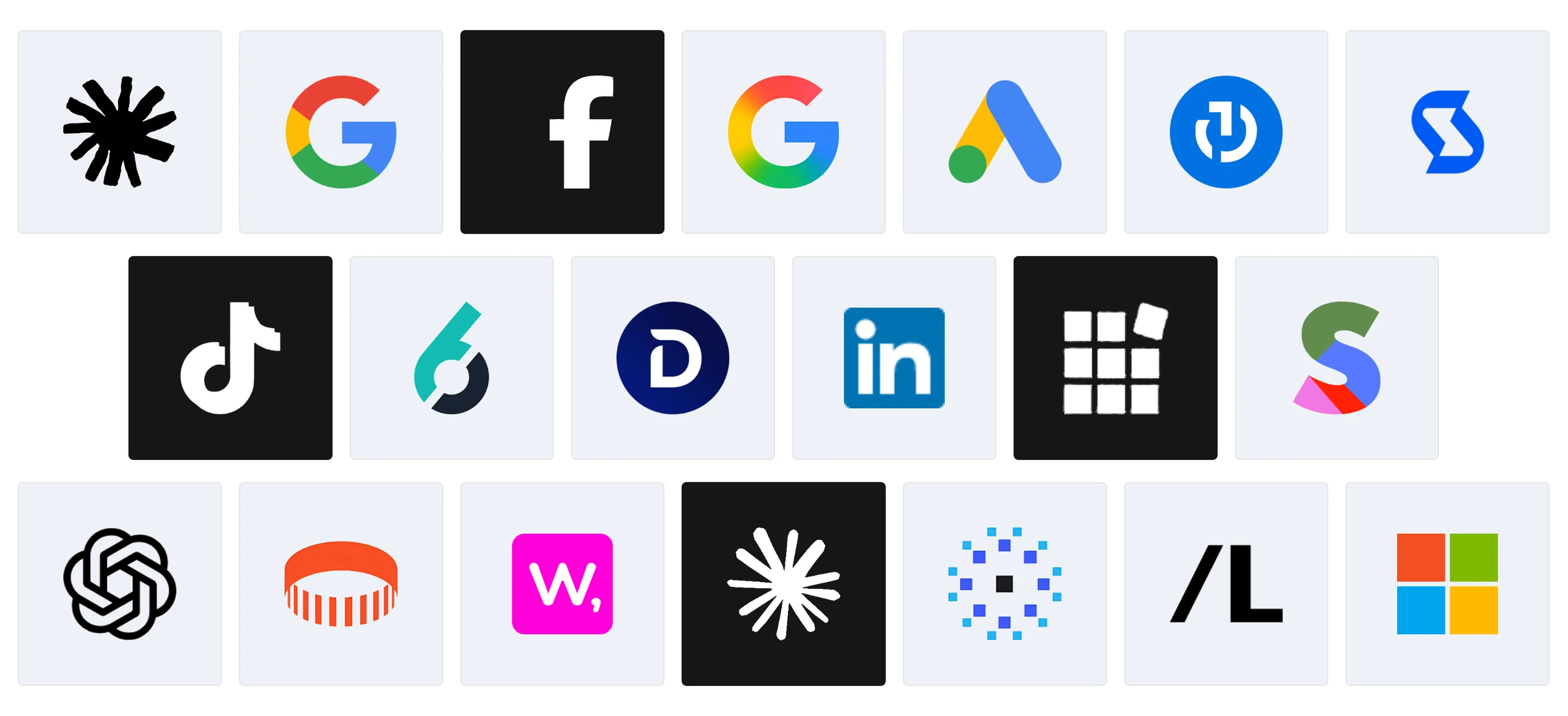 Logos of the AI Audience Targeting Tools compared in 2026, including Ryze AI, Meta Advantage+ Audience, Google Ads AI targeting, The Trade Desk and StackAdapt, next to Google, Google Ads and TikTok