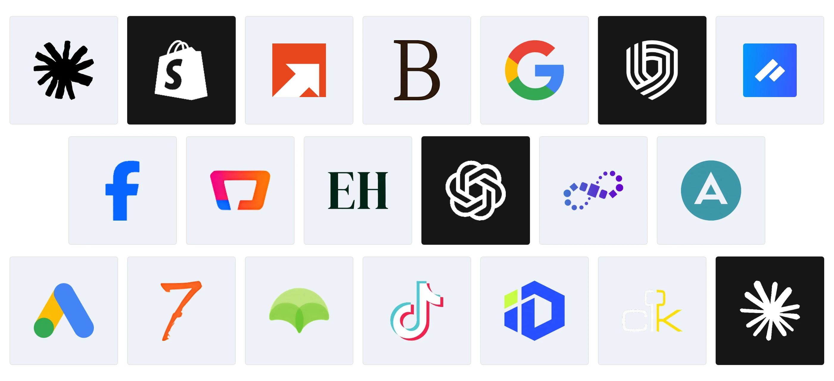 Logos of the Amazon Agencies for K-Beauty Brands compared in 2026, including Ryze AI, beBOLD Digital, Booscala, Market Defense and Pattern, next to Shopify, Google and Meta